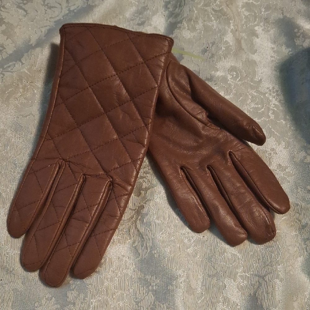 Merona Quilted Brown Leather Gloves